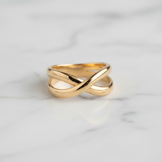 Anel Duplo Entrelaço Dourado